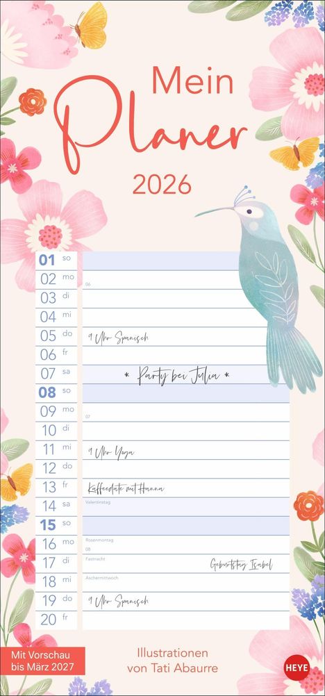 Mein Planer 2026, Kalender