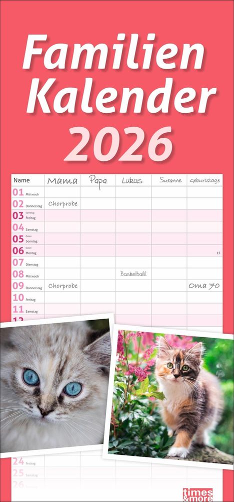 times&more Katzen Familienplaner 2026, Kalender