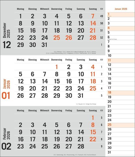 times&more 3-Monatsplaner, orange 2026, Kalender