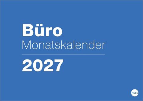 Text: "Büro Monatskalender 2027". Blaues Design mit minimalem Stil und Logo unten rechts.