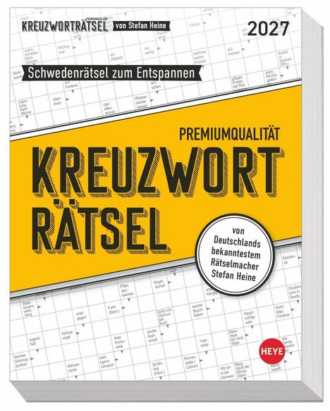 Kreuzworträtsel von Stefan Heine, Schwedenrätsel zum Entspannen, PREMIUMQUALITÄT. Cover mit gelbem und weißem Design.