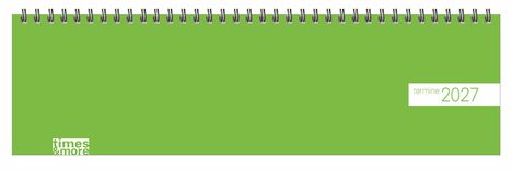 Grünes Cover, Spiralbindung oben. Text: "termine 2027", unten links "times & more".