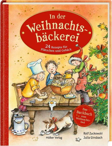 „In der Weihnachtsbäckerei“ – 24 Rezepte für Plätzchen und Gebäck. Kinder backen fröhlich in festlicher Szenerie.
