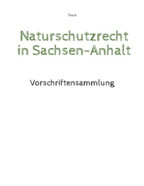 Thorsten Franz: Naturschutzrecht in Sachsen-Anhalt, Buch
