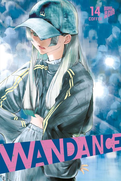 Text: "14 COFFEE", "WANDANCE". Eine Illustration eines Mädchens mit Basecap und Trainingsanzug in Blau- und Grautönen.