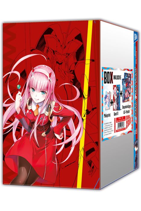 BOX INKLUSIVE Miniprint + Band 8 + Doppelseitiges A3-Poster. Manga-Illustration: Frau mit rosa Haaren und Lutscher.
