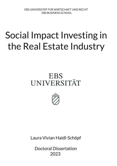 Laura Vivian Haidl-Schöpf: Social Impact Investing in the Real Estate Industry, Buch