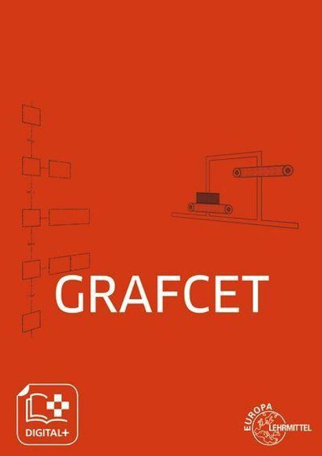 Text: "GRAFCET", "DIGITAL+". Schema einer technischen Zeichnung auf rotem Hintergrund.