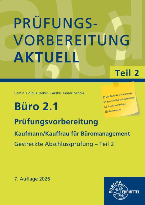 „PRÜFUNGSVORBEREITUNG AKTUELL, Teil 2“, gelber Hintergrund, Notizzettel mit Checkliste, blaues Europa-Lehrmittel-Logo.
