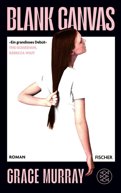 "Blank Canvas", Zitat von The Guardian, Roman von Grace Murray, Fischer; Frau in Weiß zieht langes Haar.