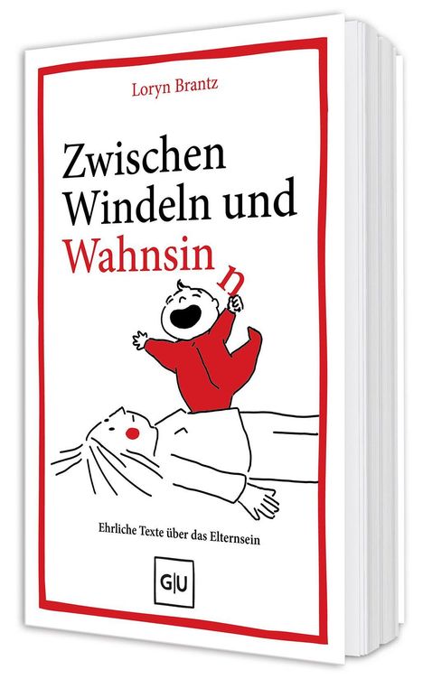 „Zwischen Windeln und Wahnsinn“, Illustration: lachendes Baby auf liegendem Erwachsenen.