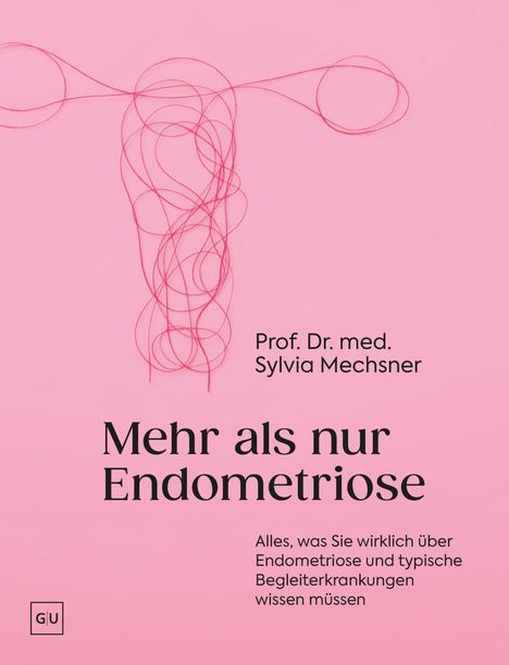 Prof. Dr. med. Sylvia Mechsner, "Mehr als nur Endometriose". Illustration der Gebärmutter mit rosa Linien auf rosa Hintergrund.
