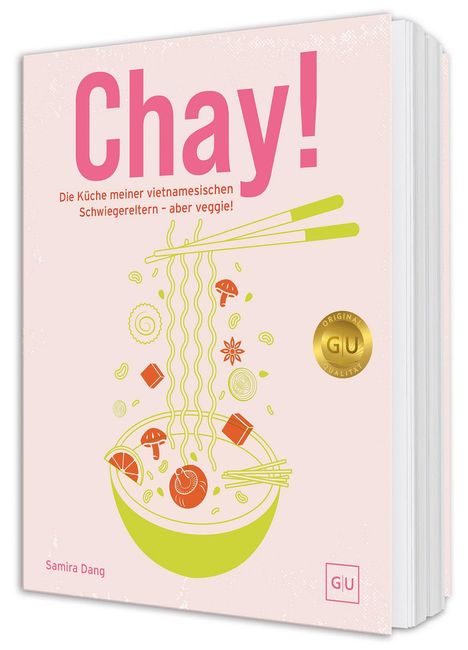 „Chay! Die Küche meiner vietnamesischen Schwiegereltern – aber veggie!“ Illustration: Schüssel mit Nudeln und Zutaten.