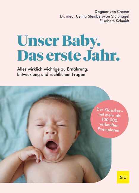Unser Baby. Das erste Jahr. Alles wichtige zu Ernährung, Entwicklung, rechtlichen Fragen. Ein Baby gähnt. Logo GU.