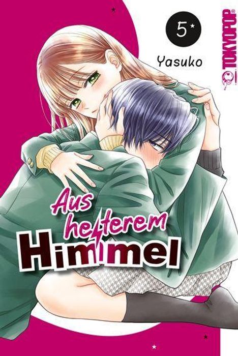 „Aus heiterem Himmel“, Yasuko. Zwei Personen umarmen sich innig, eine mit langen braunen Haaren, die andere mit blauen Haaren.