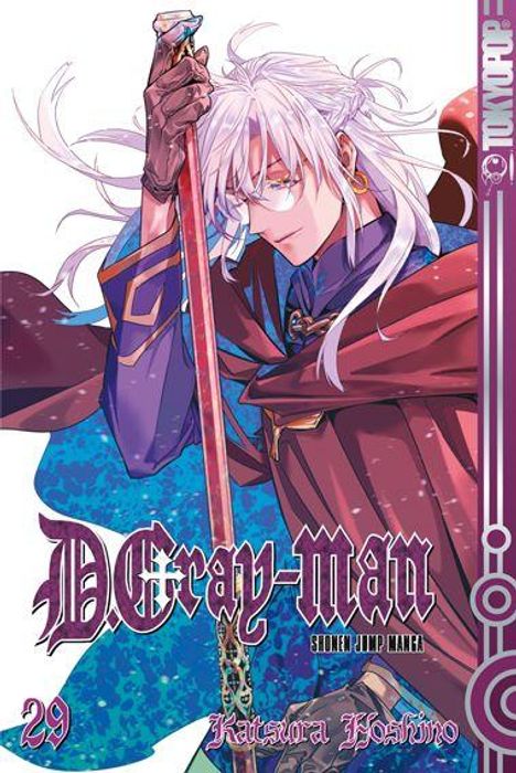 Text: "D.Gray-man", "Shonen Jump Manga", "29", "Katsura Hoshino", "TOKYOPOP". Illustration: Weißhaarige Figur mit Schwert.