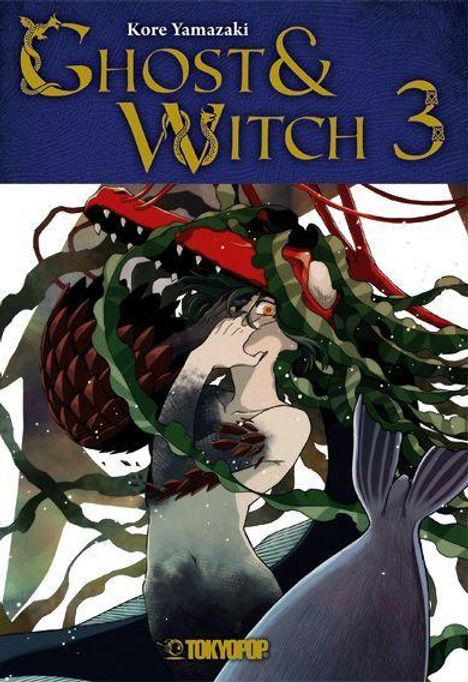 Titel: "Ghost & Witch 3" von Kore Yamazaki. Illustration einer Meerjungfrau mit langem, grünem Haar und einem Drachen.