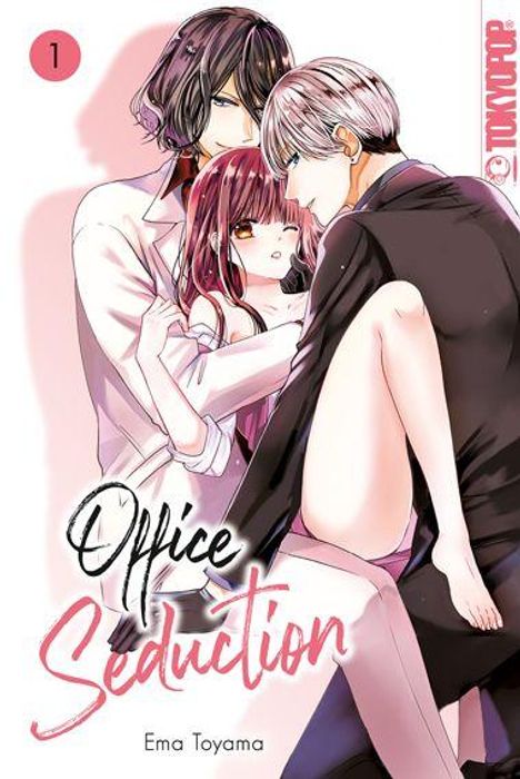 "Office Seduction" von Ema Toyama. Drei Manga-Charaktere in enger Pose, darunter ein Mann mit weißem und einer mit schwarzem Haar.