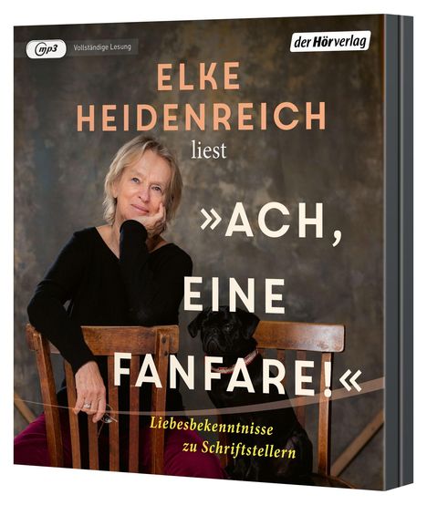 Texte: Elke Heidenreich liest "Ach, eine Fanfare!" Liebesbekenntnisse zu Schriftstellern. Darstellung: Frau und Hund.