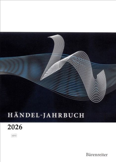 „HÄNDEL-JAHRBUCH“, „2026“, „Bärenreiter“. Abstrakte wellenförmige Linien auf dunklem Hintergrund.