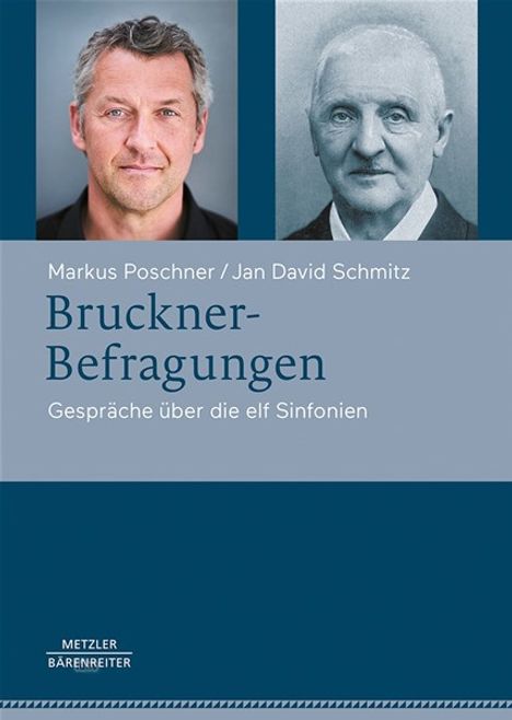 "Bruckner-Befragungen: Gespräche über die elf Sinfonien" von Markus Poschner/Jan David Schmitz. Zwei Porträts oben.