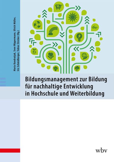 "Bildungsmanagement zur Bildung für nachhaltige Entwicklung in Hochschule und Weiterbildung." Grüne Baum-Illustration.