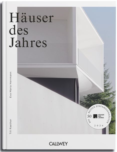 "Häuser des Jahres" steht oben. Unten ist CALVENDO zu sehen. Moderne Architektur mit weißen, klaren Linien.