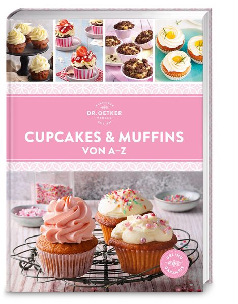 „Cupcakes & Muffins von A-Z“. Oben sind mehrere Bilder von dekorierten Cupcakes. Darunter: 3 dekorierte Cupcakes.