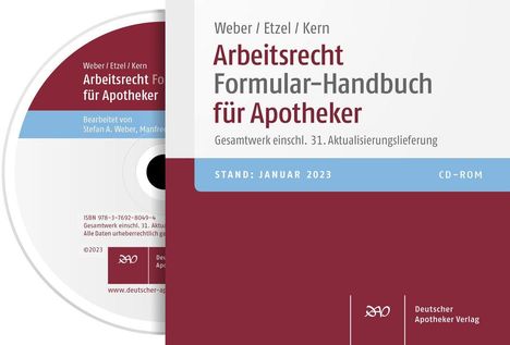 Text oben: "Weber / Etzel / Kern Arbeitsrecht Formular-Handbuch für Apotheker". 
Links: CD-Design. 
Rechts: Buchcover Stil.