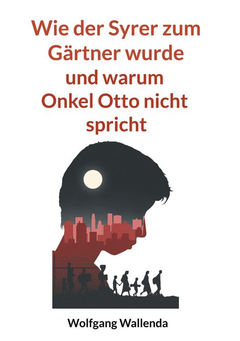 Titel: "Wie der Syrer zum Gärtner wurde und warum Onkel Otto nicht spricht." Unten: "Wolfgang Wallenda". Silhouette mit Stadtmotiv.