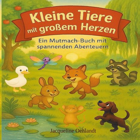 "Kleine Tiere mit großem Herzen. Ein Mutmach-Buch mit spannenden Abenteuern." Fröhliche Tiere im Wald.