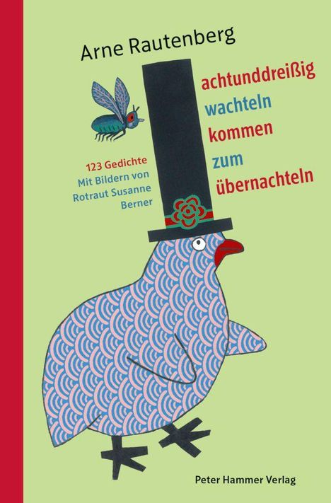 Arne Rautenberg. 38 Wachteln kommen zum übernachten. Illustration: Bunte Wachtel mit Hut und Schmetterling.