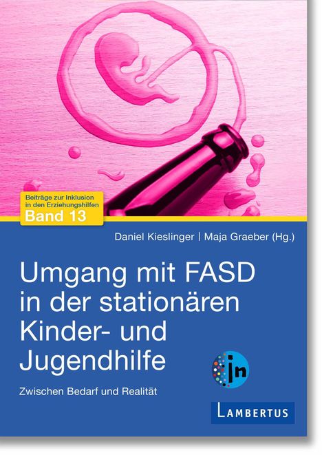 Titel: Umgang mit FASD in der stationären Kinder- und Jugendhilfe. Hintergrund: Pink mit Flaschenabbildung.