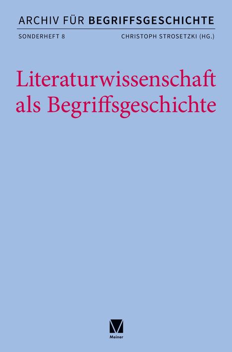 "LITERATURWISSENSCHAFT ALS BEGRIFFSGESCHICHTE", blaue Fläche mit schwarzem und rotem Text, kleines Logo unten.
