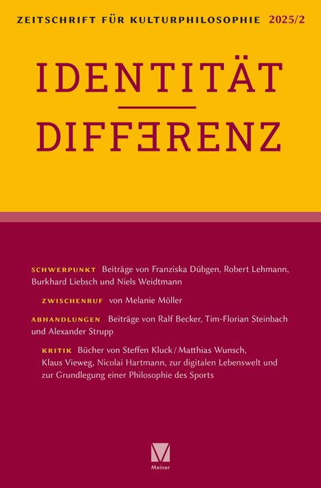 ZEITSCHRIFT FÜR KULTURPHILOSOPHIE 2025/2. Identität und Differenz in großen roten Buchstaben auf gelbem Hintergrund.