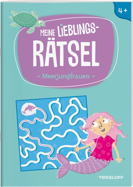 Oben steht "MEINE LIEBLINGS-RÄTSEL ~ Meerjungfrauen ~". Darunter eine Illustration mit Meerjungfrau und Labyrinth.