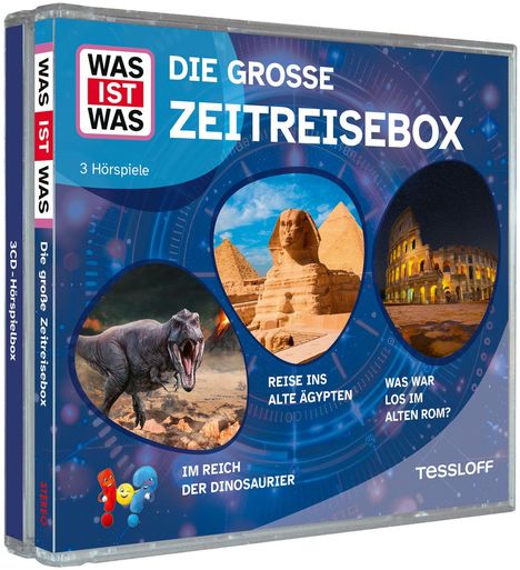 "Die große Zeitreisebox, drei Hörspiele: Reise ins alte Ägypten, Im Reich der Dinosaurier, Was war los im alten Rom?"