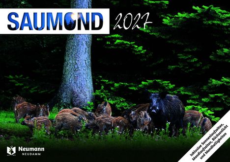 **SAUMOND 2024** in einer Waldszene mit Wildschweinen; Logo von Neumann Neudamm links unten.