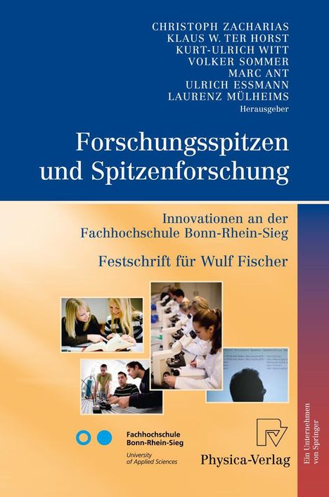 Cover mit blauem Titel: "Forschungsspitzen und Spitzenforschung". Bilder: Studierende, Mikroskopie. Logo: Fachhochschule Bonn-Rhein-Sieg.