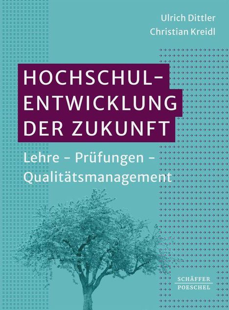 Text: "HOCHSCHULENTWICKLUNG DER ZUKUNFT, Lehre – Prüfungen – Qualitätsmanagement." Illustration von einem Baum.