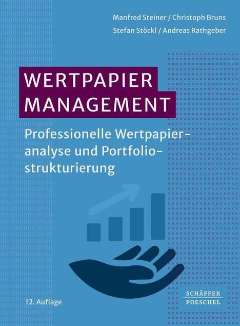 Texte: "Wertpapier Management, Professionelle Wertpapieranalyse und Portfoliostrukturierung, 12. Auflage". Blaues Design.