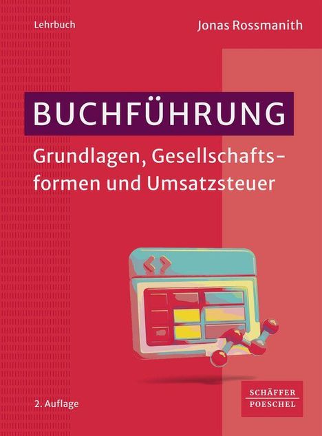 Titel: „Buchführung: Grundlagen, Gesellschaftsformen und Umsatzsteuer“. Ein illustriertes Tabellen-Icon ziert das Cover.