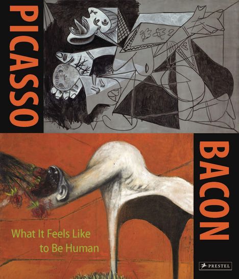 Text: "PICASSO", "BACON", "What It Feels Like to Be Human".  
Eine abstrakte Illustration mit verzerrten Figuren.