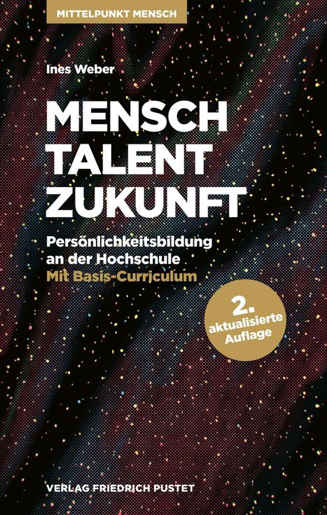 „Mensch Talent Zukunft“, Buch zur Persönlichkeitsbildung. Bunte, gepunktete Muster auf dunklem Hintergrund.