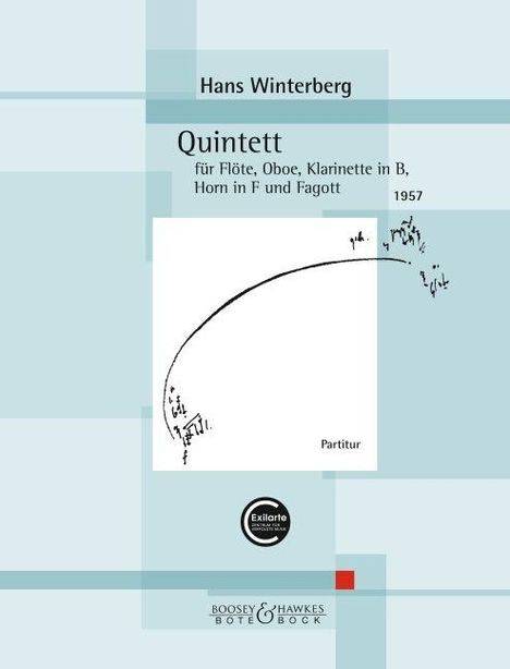 Titel: "Quintett für Flöte, Oboe, Klarinette in B, Horn in F und Fagott". Komponist: Hans Winterberg. Jahr: 1957.