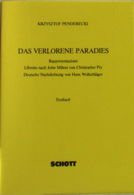 Penderecki, K: Das verlorene Paradies, Buch