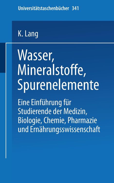 K. Lang: Wasser, Mineralstoffe, Spurenelemente, Buch