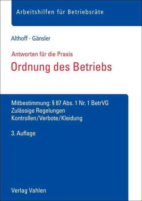 Lars Althoff: Ordnung des Betriebs, Buch