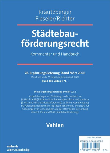 "Ergänzungslieferung" oben, "VERLAG VAHLEN MÜNCHEN" unten. Zwei schwarze Punkte links, Titelblatt mit einfachem Design.