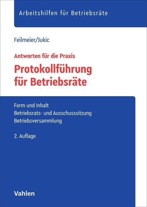 "Protokollführung für Betriebsräte", Buchcover in Blau und Weiß mit rotem Titeltext. Autorennamen oben.